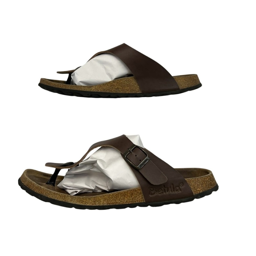 Birkenstock Betula Brown Leather Thong Cork Footbed Sandals‎ Women's Size 10